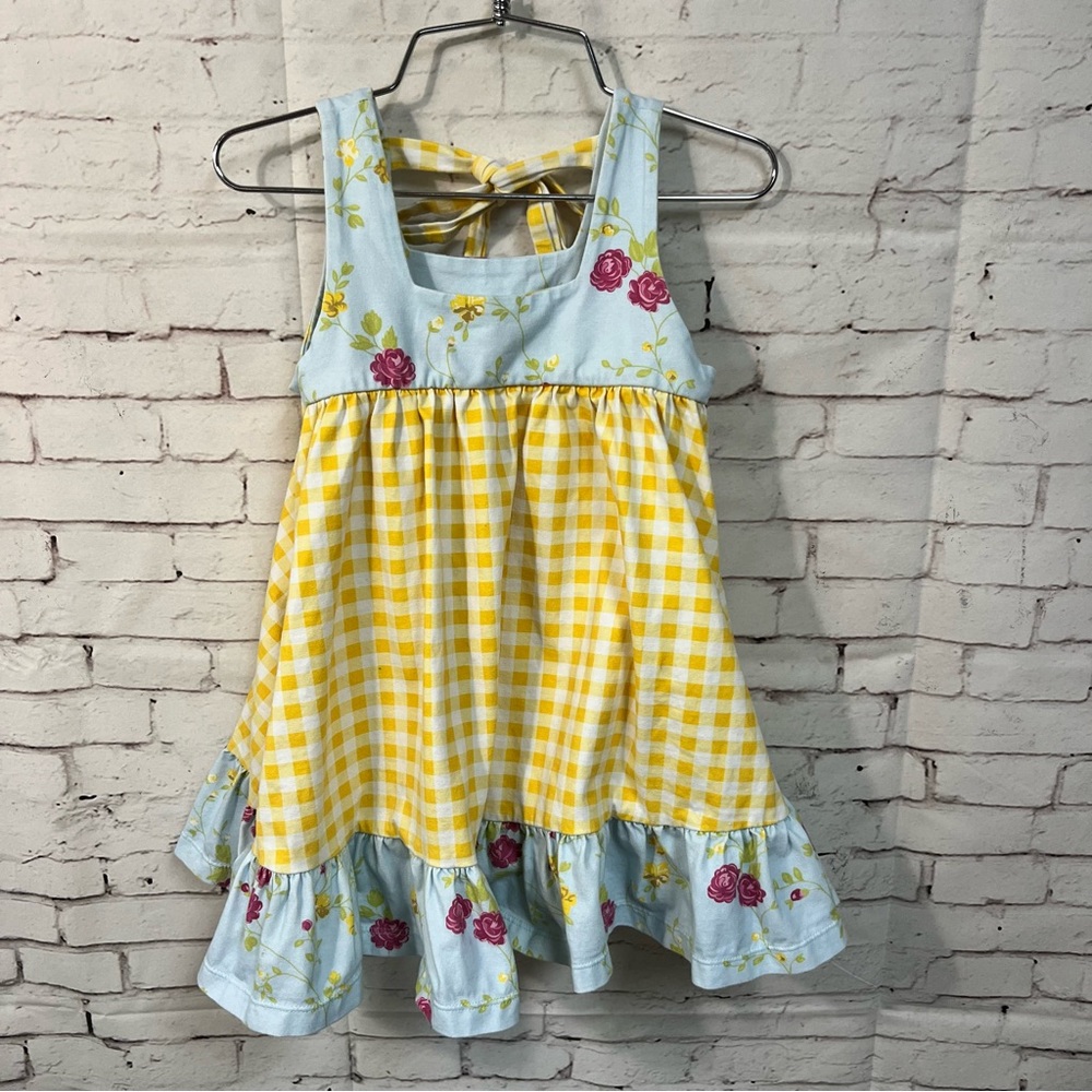 Omi Jo Well Dressed Wolf Gingham Aunt Heart Tunic Dress Girl Sz 4 Yellow Stripe